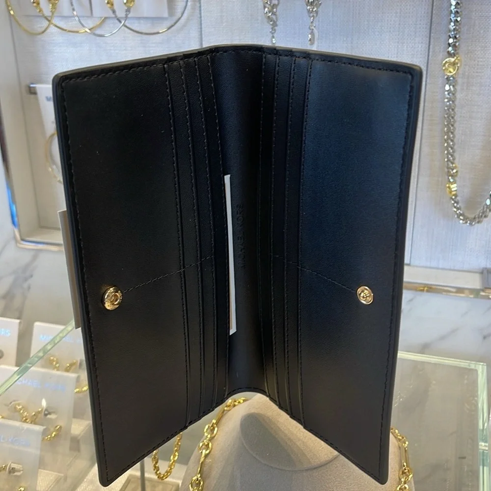 Michael Kors Reed Large Bifold Pebbled Leather Snap Wallet Card Case  Black  NWT